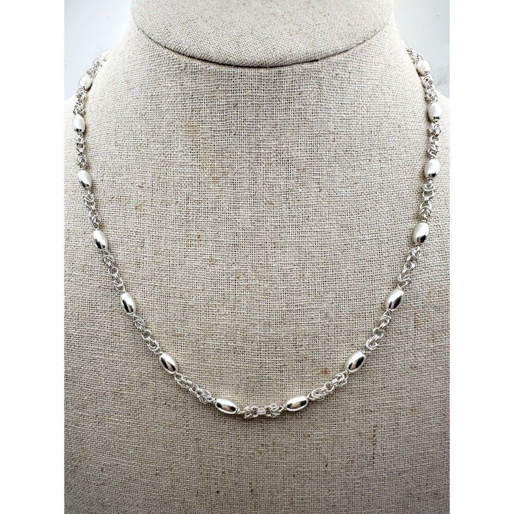 925 Italy Sterling Silver Oval Bead Chain Modernist Necklace 17.75”